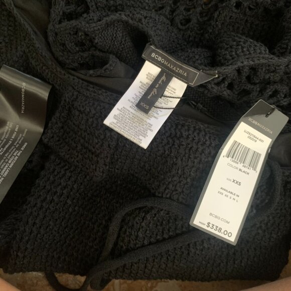 NWT BCBGMAXAZRIA Crochet Midi Dress Black Sleeveless Deep V-Back XXS - Picture 8 of 8